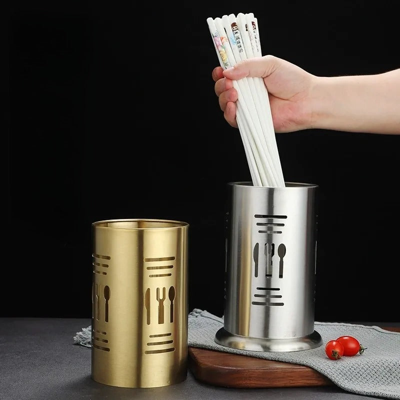 Stainless Steel Golden Cutlery Holder Drainer Spoon Fork Chopsticks Storage Basket