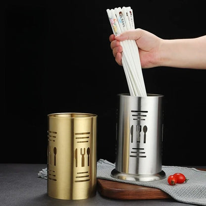 Stainless Steel Golden Cutlery Holder Drainer Spoon Fork Chopsticks Storage Basket