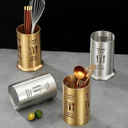 Stainless Steel Golden Cutlery Holder Drainer Spoon Fork Chopsticks Storage Basket