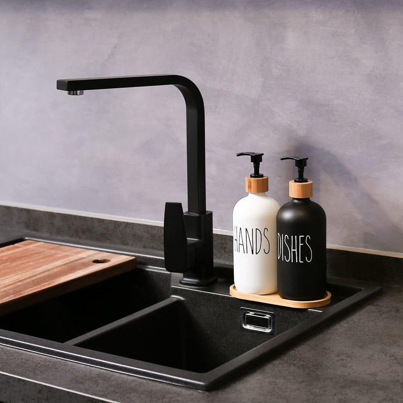 Bathroom Hand Soap Dispenser With Bamboo Tray