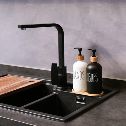 Bathroom Hand Soap Dispenser With Bamboo Tray