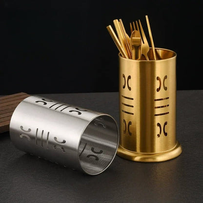 Stainless Steel Golden Cutlery Holder Drainer Spoon Fork Chopsticks Storage Basket