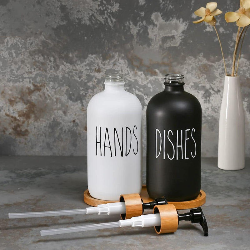 Bathroom Hand Soap Dispenser With Bamboo Tray
