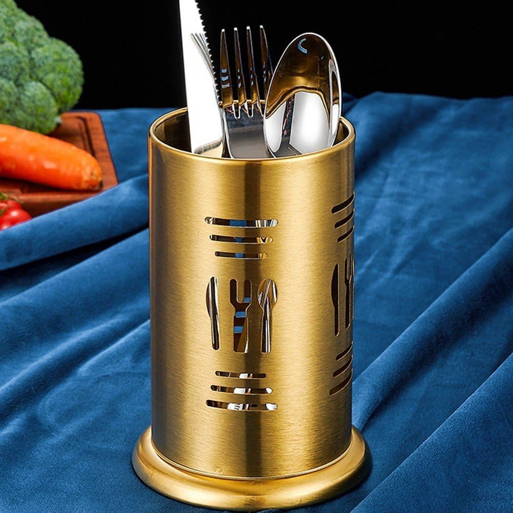 Stainless Steel Golden Cutlery Holder Drainer Spoon Fork Chopsticks Storage Basket
