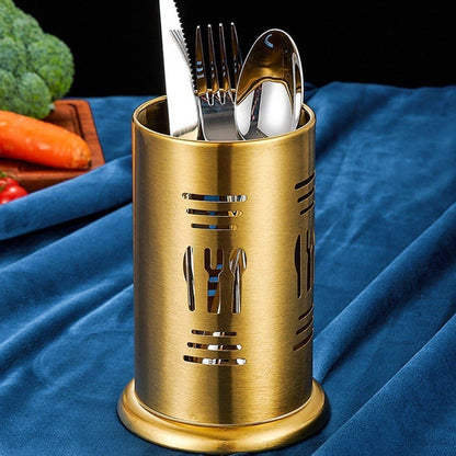 Stainless Steel Golden Cutlery Holder Drainer Spoon Fork Chopsticks Storage Basket