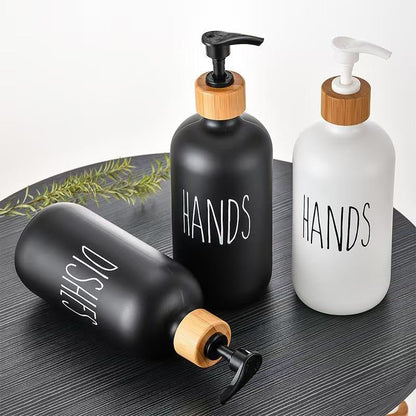 Bathroom Hand Soap Dispenser With Bamboo Tray