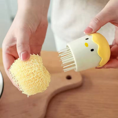 Cute Chick Egg-Shaped Kitchen Sponge Holder with Scrubber