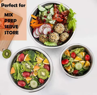 5-Piece Stainless Steel Mixing Bowl Set with Lids – Silicone Base Salad & Cooking Bowls for Kitchen