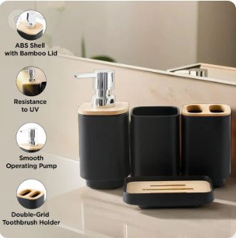 3 PCS BATHROOM SET WITH BAMBOO TRAY