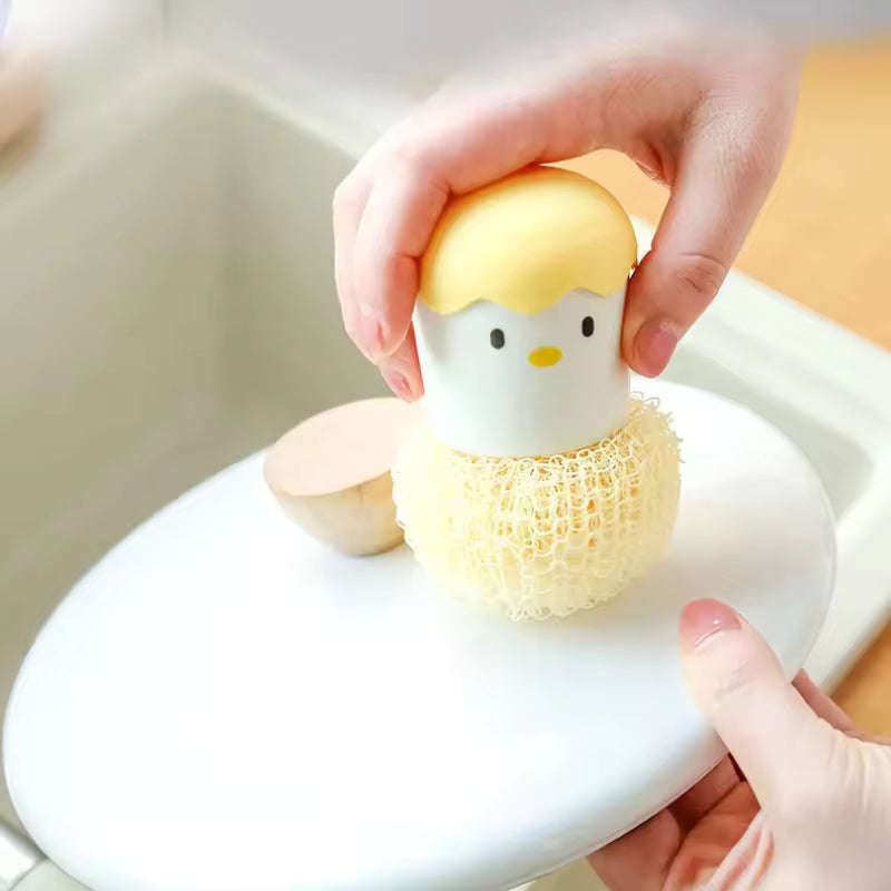 Cute Chick Egg-Shaped Kitchen Sponge Holder with Scrubber