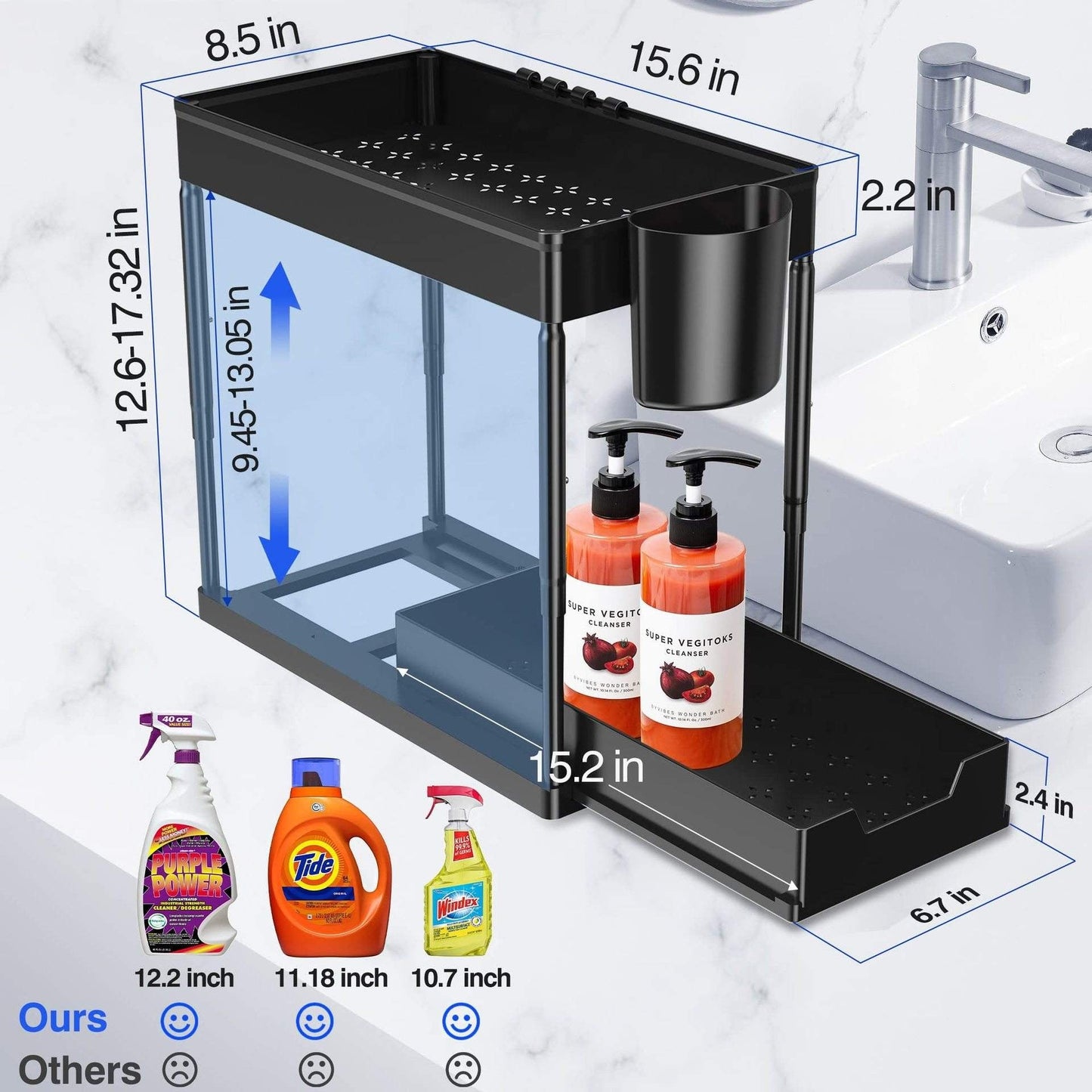 2 Tier Under Sink Organizer Sliding Cabinet Basket