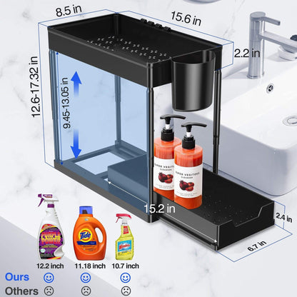 2 Tier Under Sink Organizer Sliding Cabinet Basket