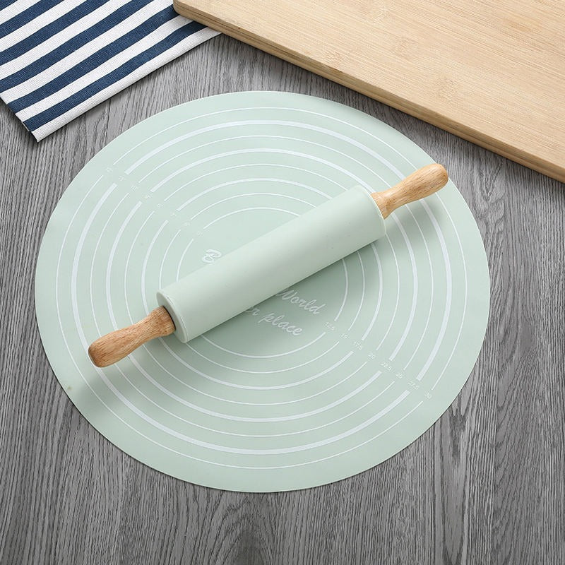 Silicone Dough Mat With Rolling Pin Set, Non-Slip Baking Mat For Pizza Dough