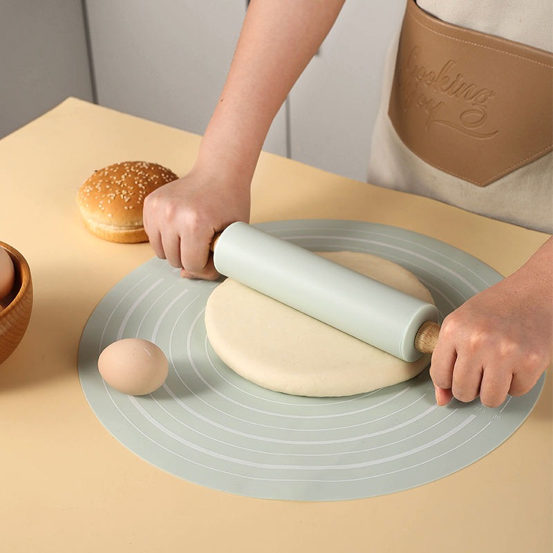 Silicone Dough Mat With Rolling Pin Set, Non-Slip Baking Mat For Pizza Dough