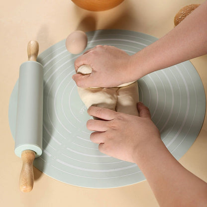 Silicone Dough Mat With Rolling Pin Set, Non-Slip Baking Mat For Pizza Dough