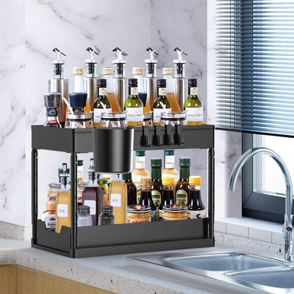 2 Tier Under Sink Organizer Sliding Cabinet Basket