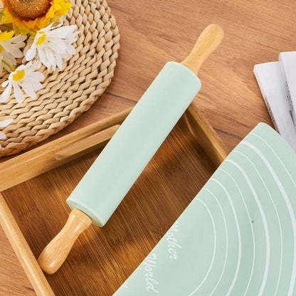 Silicone Dough Mat With Rolling Pin Set, Non-Slip Baking Mat For Pizza Dough