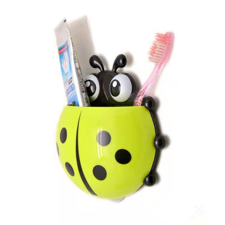 Creative Cute Cartoon Ladybug Kids Wall Suction Cup Mount Toothbrush Toothpaste Holder