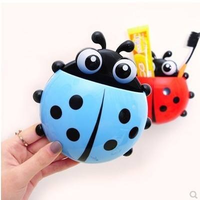 Creative Cute Cartoon Ladybug Kids Wall Suction Cup Mount Toothbrush Toothpaste Holder