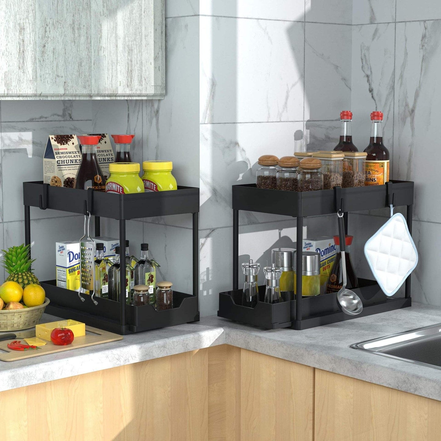 2 Tier Under Sink Organizer Sliding Cabinet Basket
