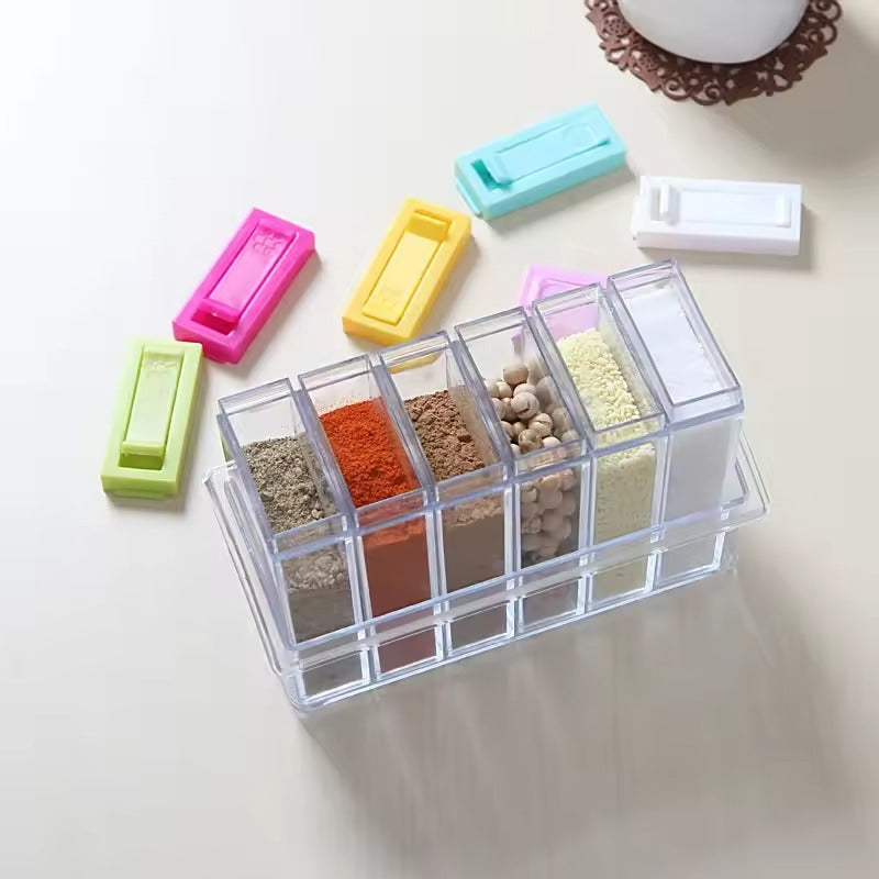 Set Of 6 Spice Box, Colorful Spice Container, Plastic Seasoning Box