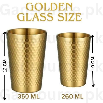 Stainless Steel Drinking Glass Hammered Golden (Small 260ml/ Large 350ml)