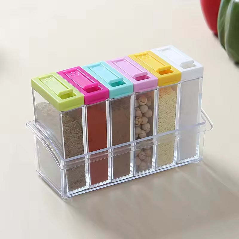 Set Of 6 Spice Box, Colorful Spice Container, Plastic Seasoning Box