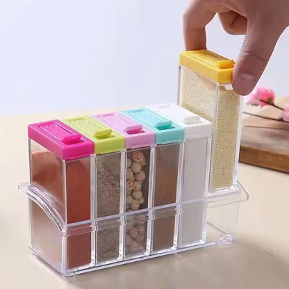 Set Of 6 Spice Box, Colorful Spice Container, Plastic Seasoning Box