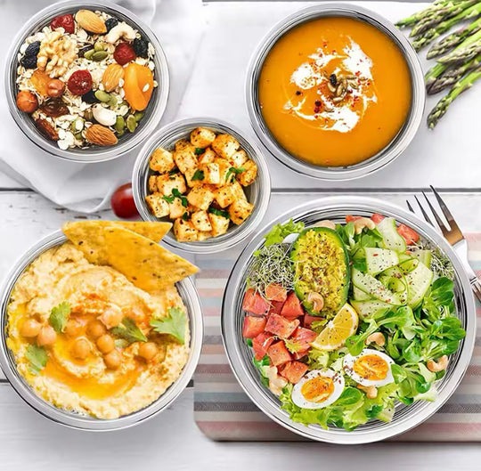 5-Piece Stainless Steel Mixing Bowl Set with Lids – Silicone Base Salad & Cooking Bowls for Kitchen