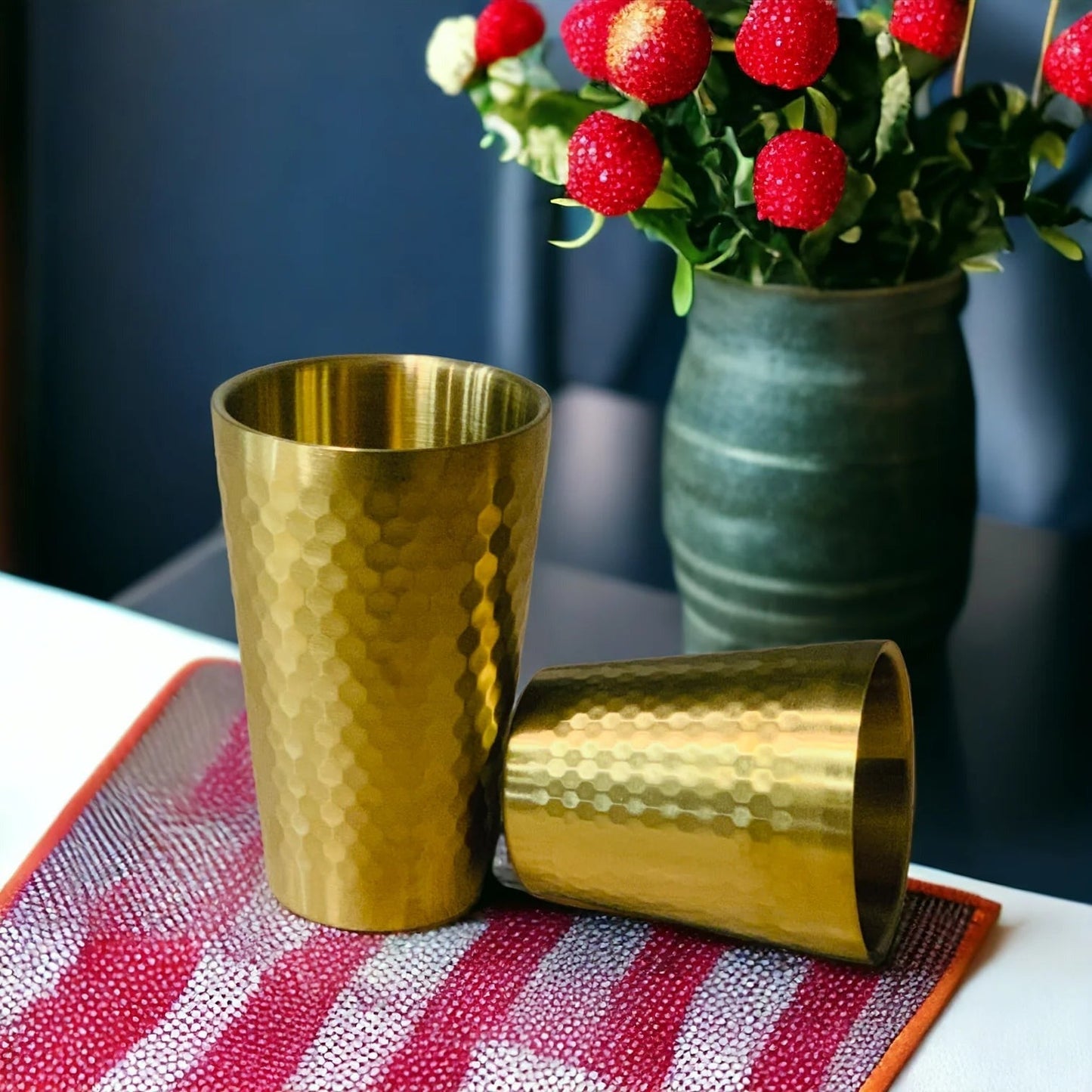 Stainless Steel Drinking Glass Hammered Golden (Small 260ml/ Large 350ml)