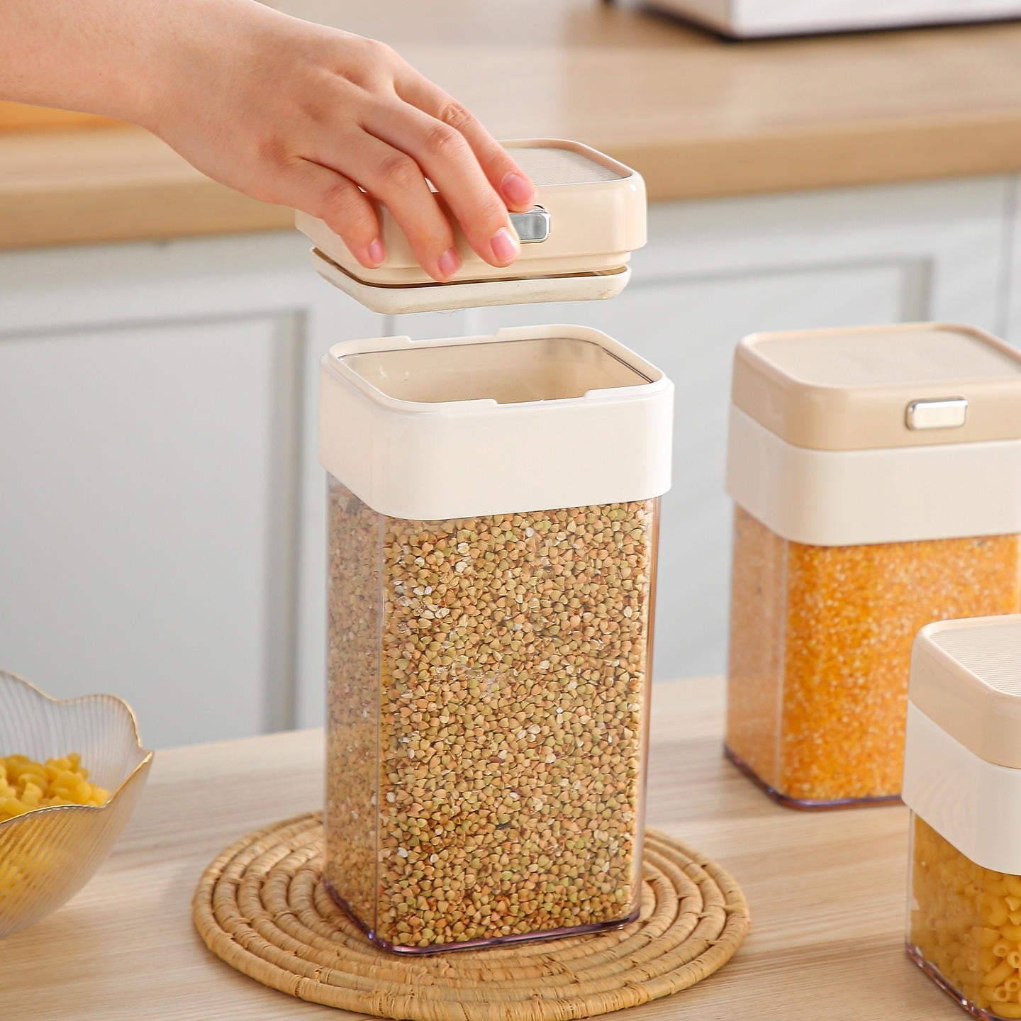 Premium Stackable Airtight Food Storage Container - BPA-Free Kitchen Organizer Jar with One-Touch Seal Lid
