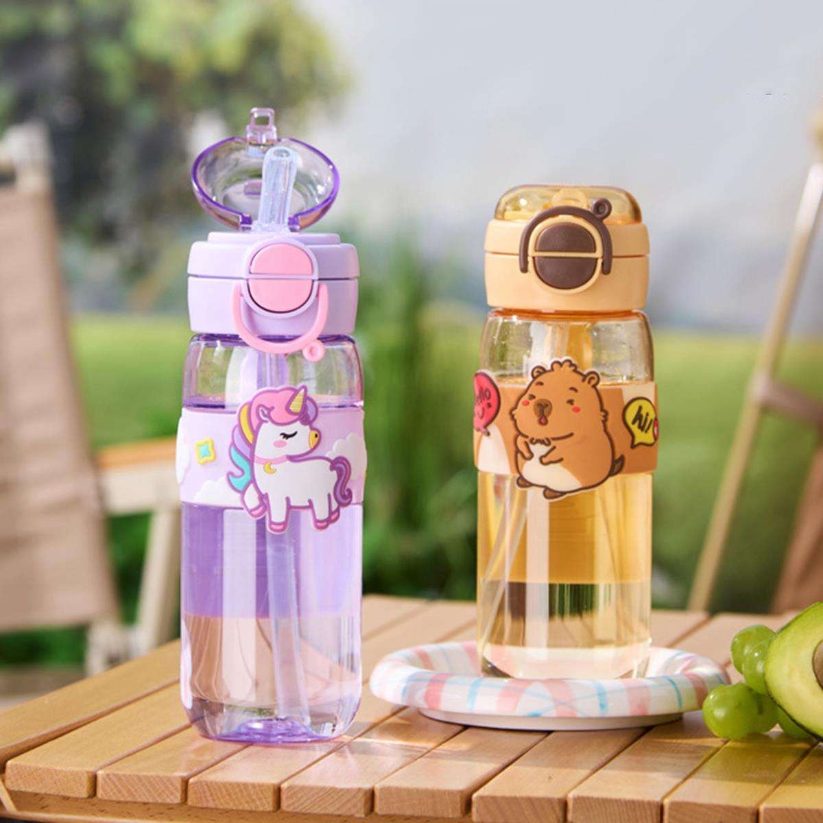 600ml School Cute Water Bottle with Straw for Kids Chilrdren Sports Outdoor Cup
