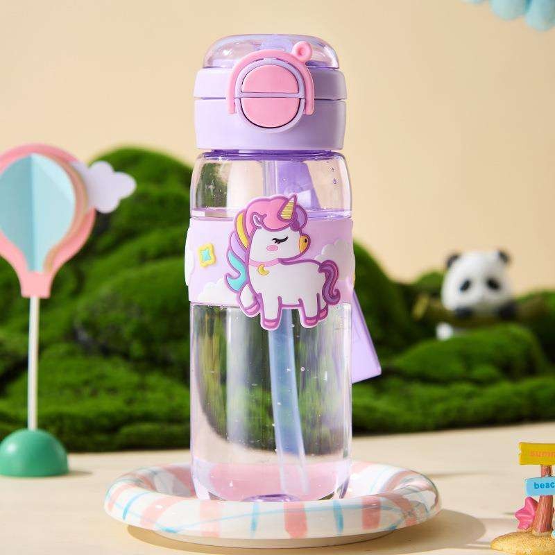 600ml School Cute Water Bottle with Straw for Kids Chilrdren Sports Outdoor Cup