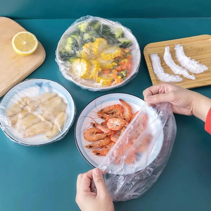 100Pcs Reusable Elastic Food Storage Covers Disposable Food Plastic Wraps Storage