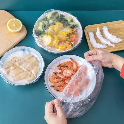 100Pcs Reusable Elastic Food Storage Covers Disposable Food Plastic Wraps Storage
