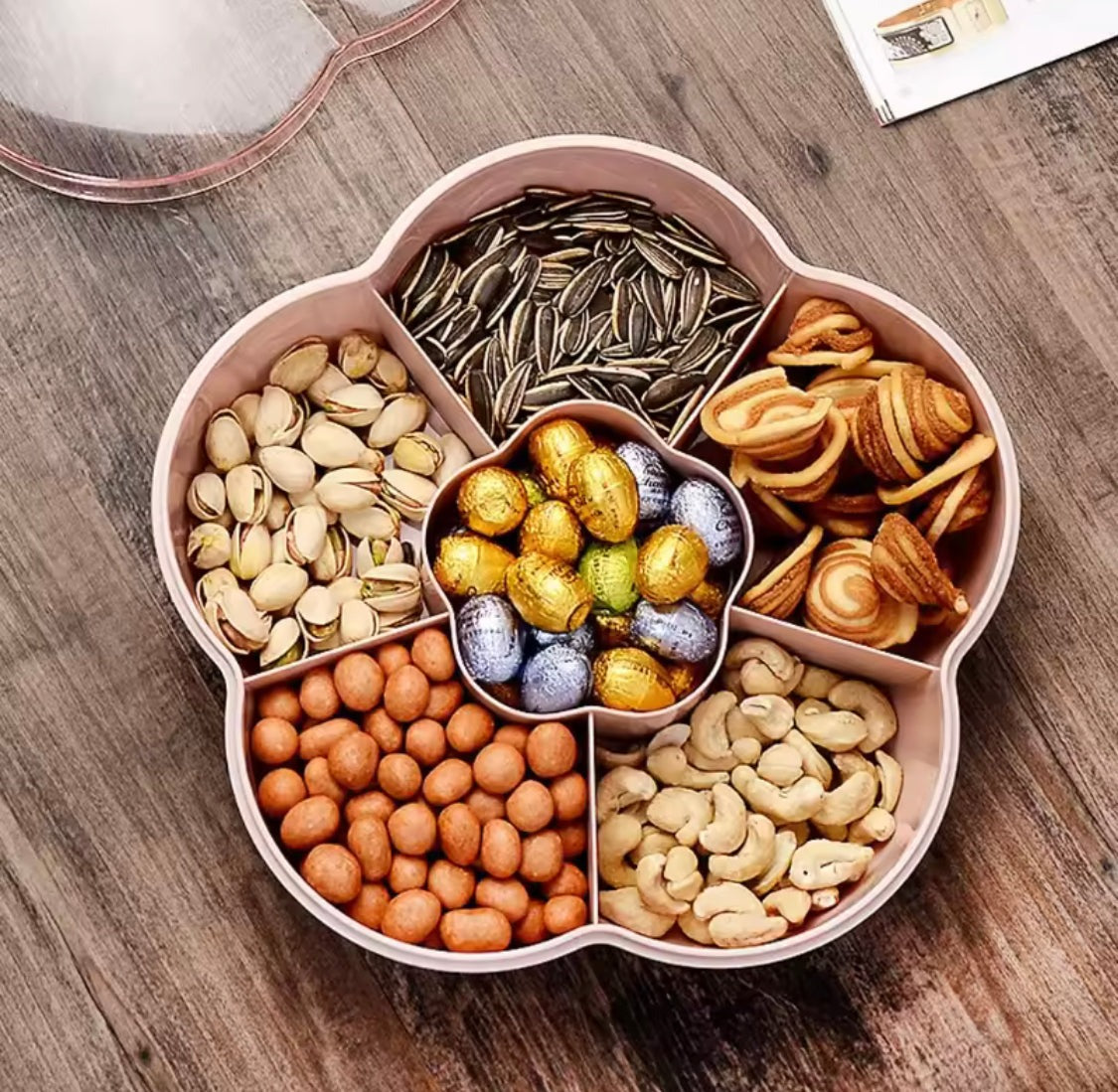 Flower Shape Snack Traay With Lid for Nut Candy Dried Fruit