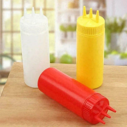 Pack of 2  Plastic Squeezing Sauce bottle New Graduated 3 Nozzles Squeeze Bottles