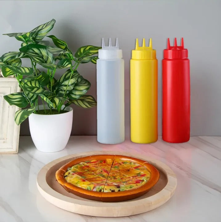 Pack of 2  Plastic Squeezing Sauce bottle New Graduated 3 Nozzles Squeeze Bottles