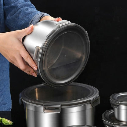 4Pcs Stainless Steel Storage Food Containers Round Box Set With Look