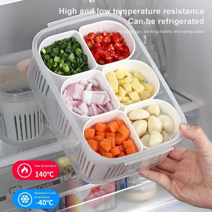 Refrigerator Food Fresh Box 6-In-1 Kitchen Scallion Storage Box(Imported Quality)