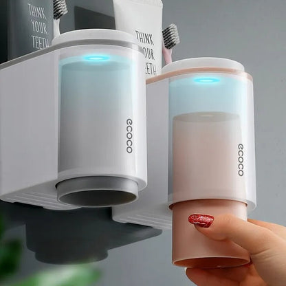 Wall Mounted Ecoco Toothpaste Dispenser and Toothbrush Holder