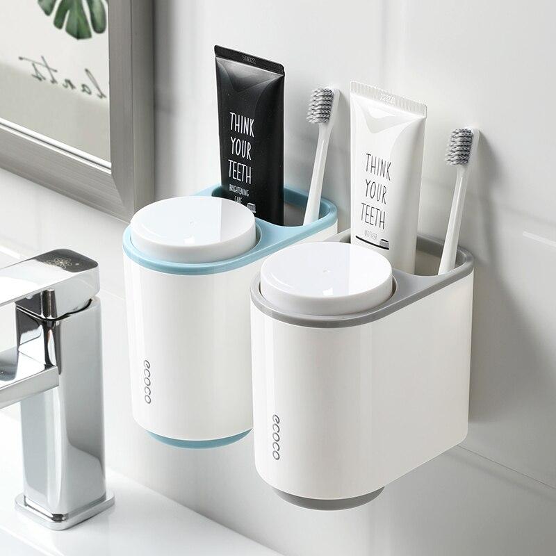 Wall Mounted Ecoco Toothpaste Dispenser and Toothbrush Holder
