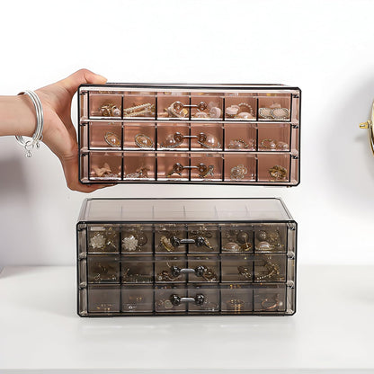 Clear Acrylic 3-Layer Jewelry Organizer Box Drawer Storage Case for Earrings, Rings & Accessories