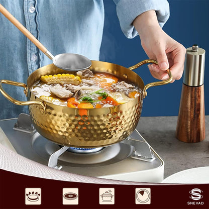 Luxury Golden Hammered Stainless Steel Noodle Pot with Double Handles – 16cm / 18cm