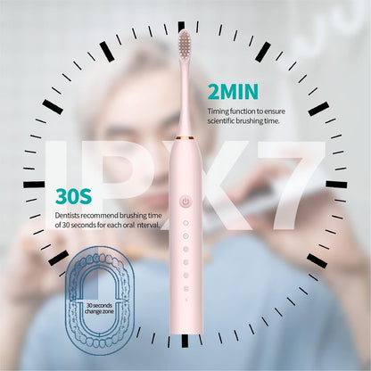6 Modes Sonic Electric Toothbrushes for Adults Kids Smart Timer Rechargeable Whitening Toothbrush Waterproof 4 Brush Head