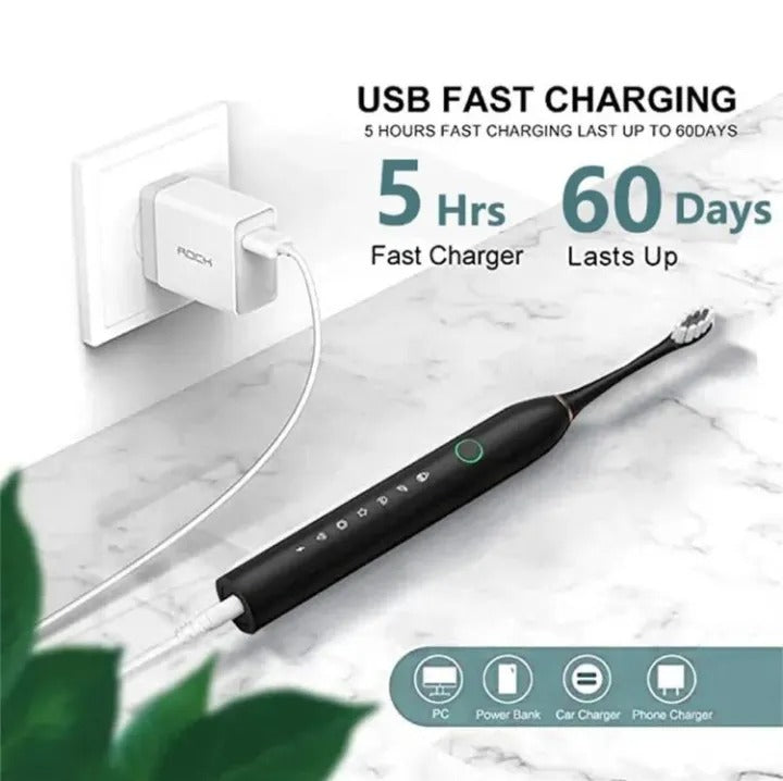 6 Modes Sonic Electric Toothbrushes for Adults Kids Smart Timer Rechargeable Whitening Toothbrush Waterproof 4 Brush Head