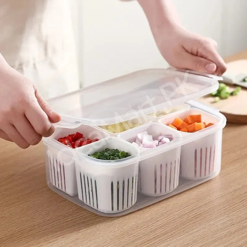 Refrigerator Food Fresh Box 6-In-1 Kitchen Scallion Storage Box(Imported Quality)