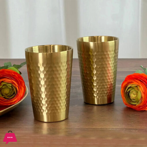 Stainless Steel Drinking Glass Hammered Golden (Small 260ml/ Large 350ml)