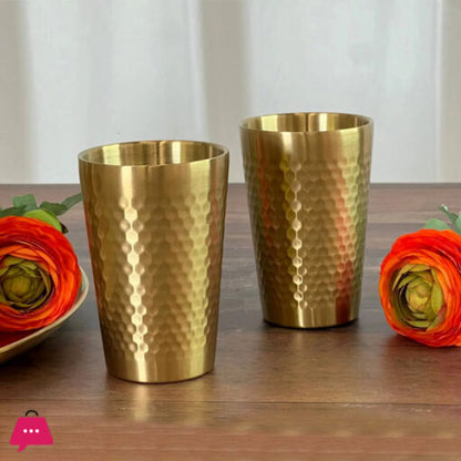 Stainless Steel Drinking Glass Hammered Golden (Small 260ml/ Large 350ml)