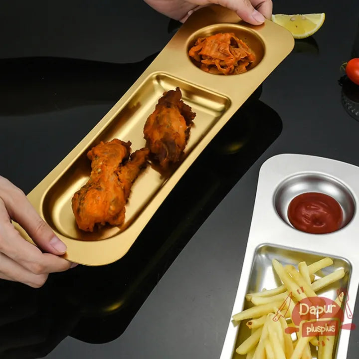 Modern Gold Plated Food Serving Tray with Sauce Bowl